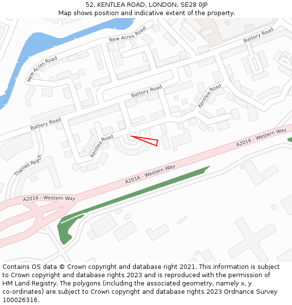 52, KENTLEA ROAD, LONDON, SE28 0JP: Location map and indicative extent of plot