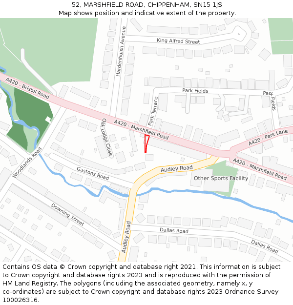 52, MARSHFIELD ROAD, CHIPPENHAM, SN15 1JS: Location map and indicative extent of plot