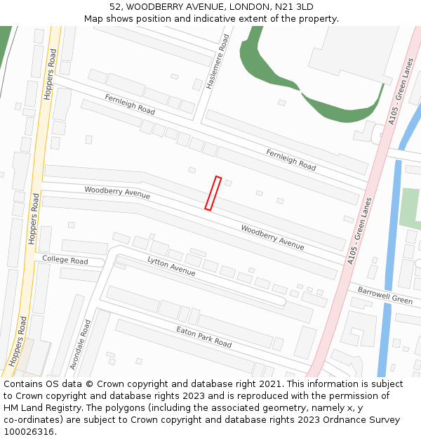 52, WOODBERRY AVENUE, LONDON, N21 3LD: Location map and indicative extent of plot