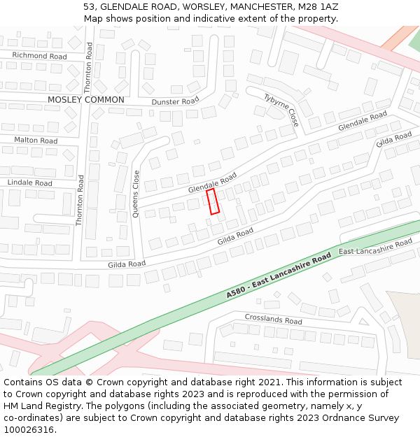53, GLENDALE ROAD, WORSLEY, MANCHESTER, M28 1AZ: Location map and indicative extent of plot