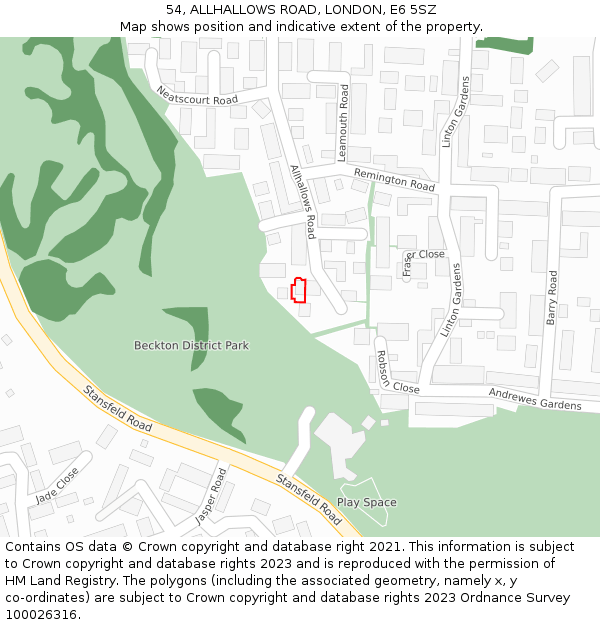 54, ALLHALLOWS ROAD, LONDON, E6 5SZ: Location map and indicative extent of plot