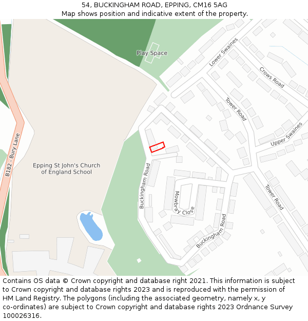 54, BUCKINGHAM ROAD, EPPING, CM16 5AG: Location map and indicative extent of plot