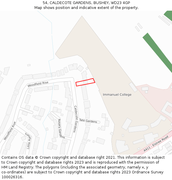 54, CALDECOTE GARDENS, BUSHEY, WD23 4GP: Location map and indicative extent of plot