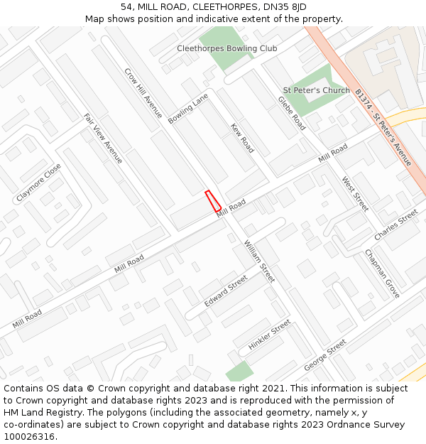 54, MILL ROAD, CLEETHORPES, DN35 8JD: Location map and indicative extent of plot