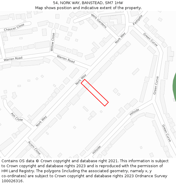 54, NORK WAY, BANSTEAD, SM7 1HW: Location map and indicative extent of plot