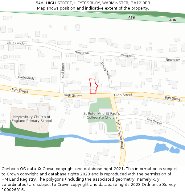 54A, HIGH STREET, HEYTESBURY, WARMINSTER, BA12 0EB: Location map and indicative extent of plot