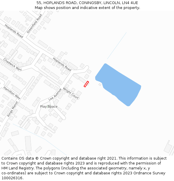 55, HOPLANDS ROAD, CONINGSBY, LINCOLN, LN4 4UE: Location map and indicative extent of plot