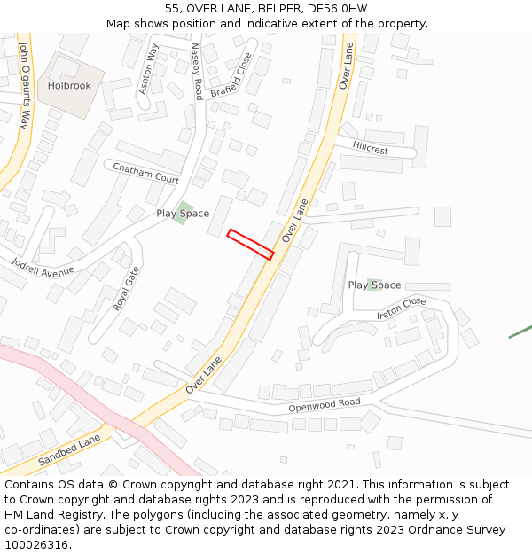 55, OVER LANE, BELPER, DE56 0HW: Location map and indicative extent of plot