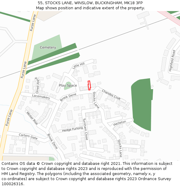 55, STOCKS LANE, WINSLOW, BUCKINGHAM, MK18 3FP: Location map and indicative extent of plot