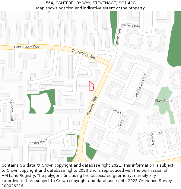 564, CANTERBURY WAY, STEVENAGE, SG1 4EG: Location map and indicative extent of plot