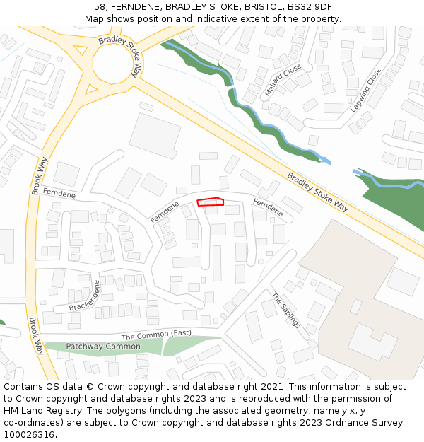 58, FERNDENE, BRADLEY STOKE, BRISTOL, BS32 9DF: Location map and indicative extent of plot