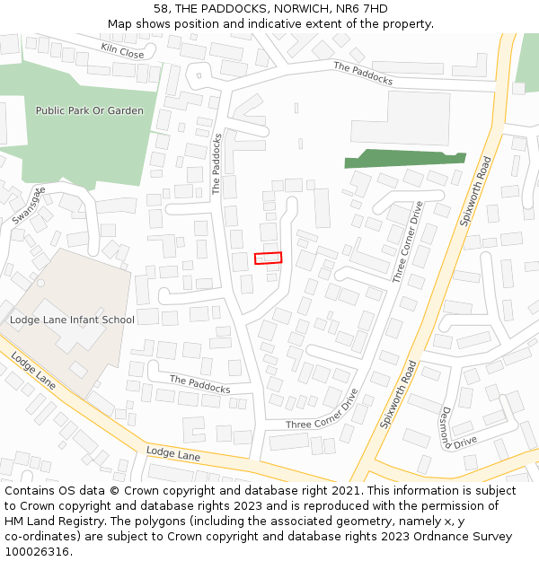 58, THE PADDOCKS, NORWICH, NR6 7HD: Location map and indicative extent of plot