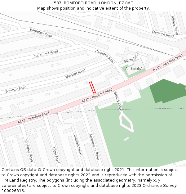 587, ROMFORD ROAD, LONDON, E7 8AE: Location map and indicative extent of plot