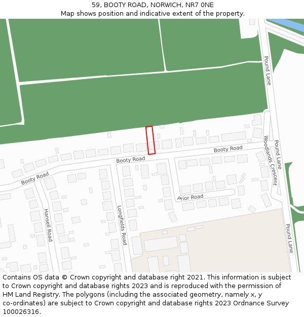 59, BOOTY ROAD, NORWICH, NR7 0NE: Location map and indicative extent of plot