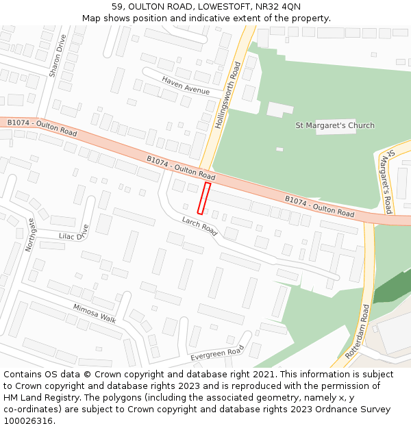 59, OULTON ROAD, LOWESTOFT, NR32 4QN: Location map and indicative extent of plot