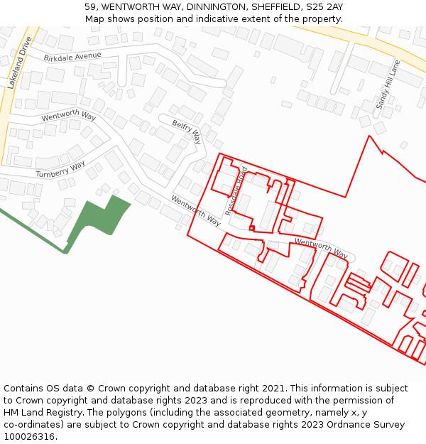 59, WENTWORTH WAY, DINNINGTON, SHEFFIELD, S25 2AY: Location map and indicative extent of plot