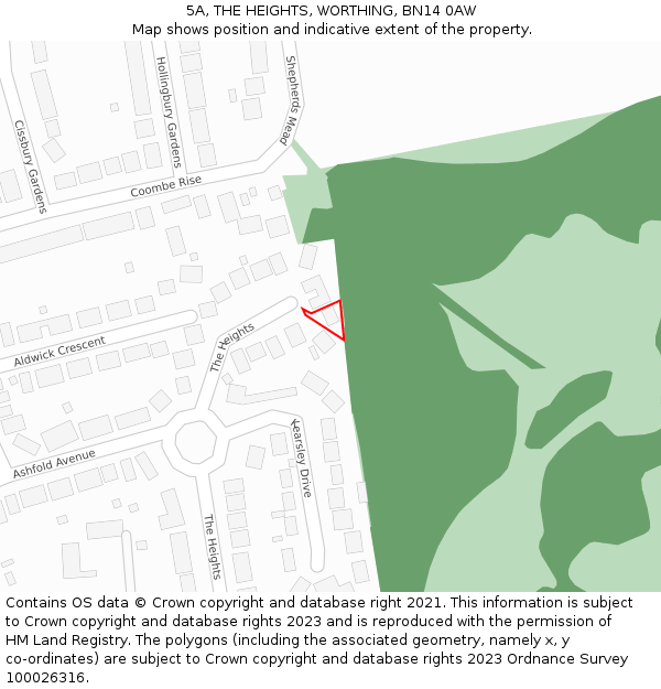 5A, THE HEIGHTS, WORTHING, BN14 0AW: Location map and indicative extent of plot