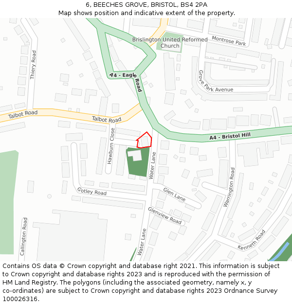 6, BEECHES GROVE, BRISTOL, BS4 2PA: Location map and indicative extent of plot