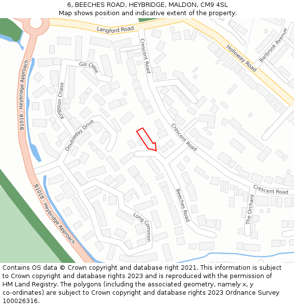 6, BEECHES ROAD, HEYBRIDGE, MALDON, CM9 4SL: Location map and indicative extent of plot