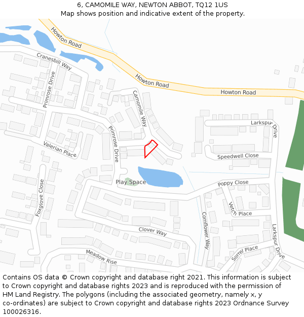 6, CAMOMILE WAY, NEWTON ABBOT, TQ12 1US: Location map and indicative extent of plot