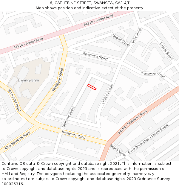 6, CATHERINE STREET, SWANSEA, SA1 4JT: Location map and indicative extent of plot