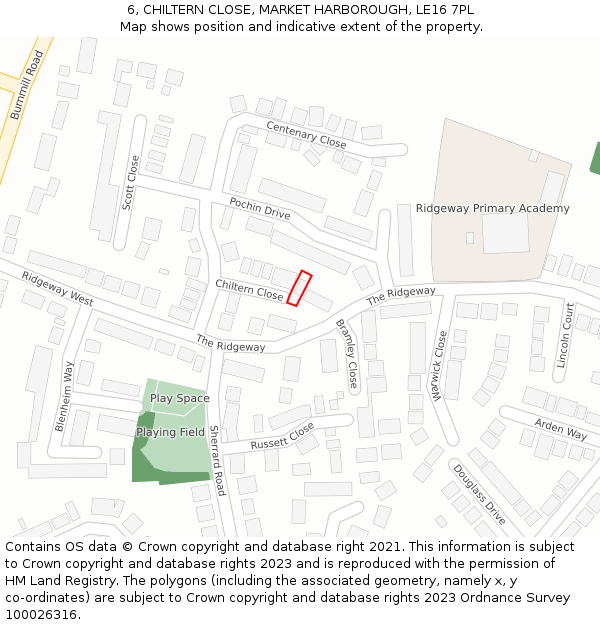 6, CHILTERN CLOSE, MARKET HARBOROUGH, LE16 7PL: Location map and indicative extent of plot