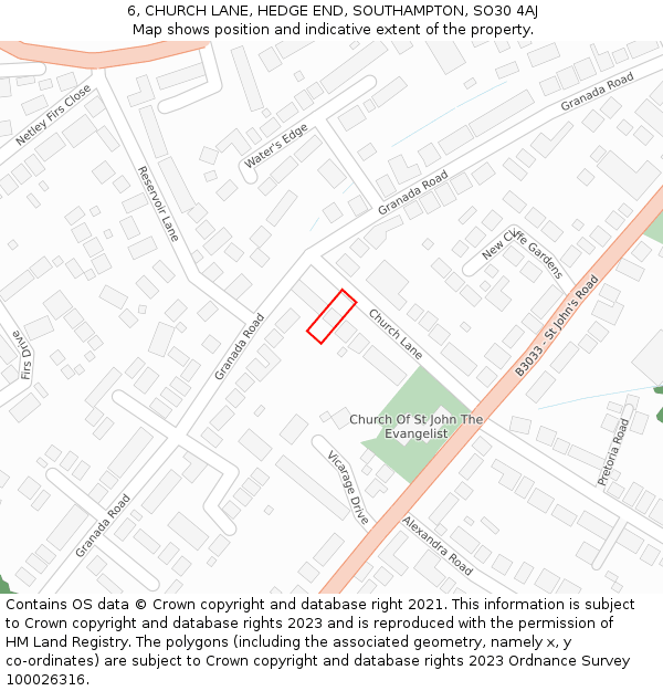 6, CHURCH LANE, HEDGE END, SOUTHAMPTON, SO30 4AJ: Location map and indicative extent of plot