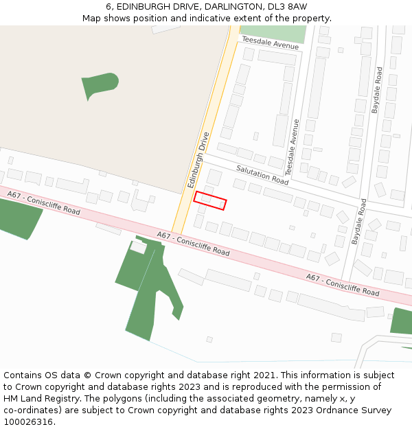 6, EDINBURGH DRIVE, DARLINGTON, DL3 8AW: Location map and indicative extent of plot