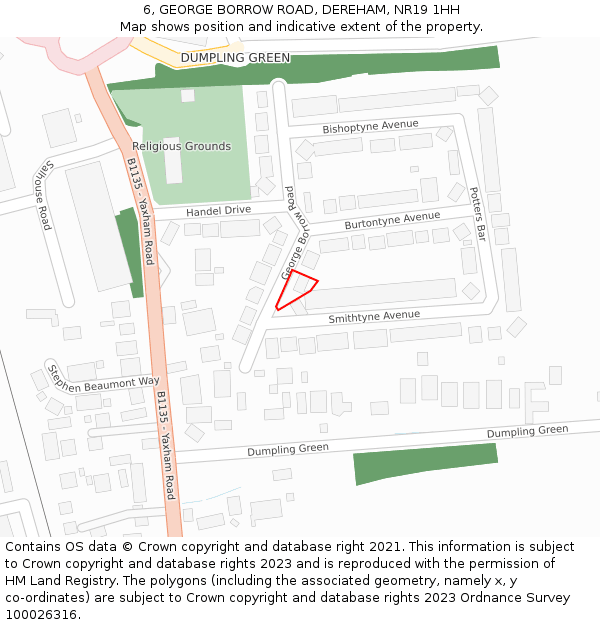 6, GEORGE BORROW ROAD, DEREHAM, NR19 1HH: Location map and indicative extent of plot