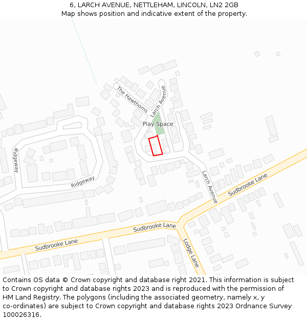 6, LARCH AVENUE, NETTLEHAM, LINCOLN, LN2 2GB: Location map and indicative extent of plot