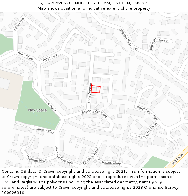 6, LIVIA AVENUE, NORTH HYKEHAM, LINCOLN, LN6 9ZF: Location map and indicative extent of plot
