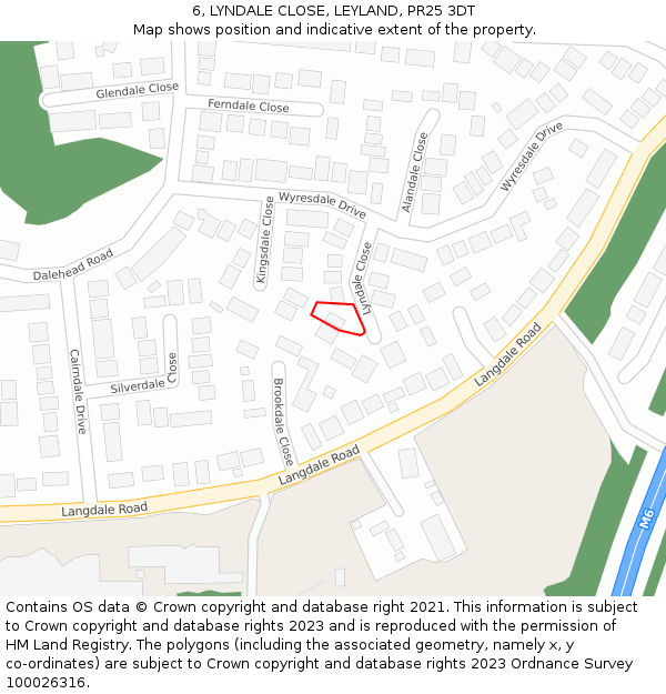 6, LYNDALE CLOSE, LEYLAND, PR25 3DT: Location map and indicative extent of plot
