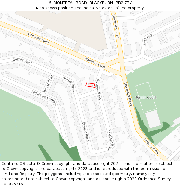 6, MONTREAL ROAD, BLACKBURN, BB2 7BY: Location map and indicative extent of plot