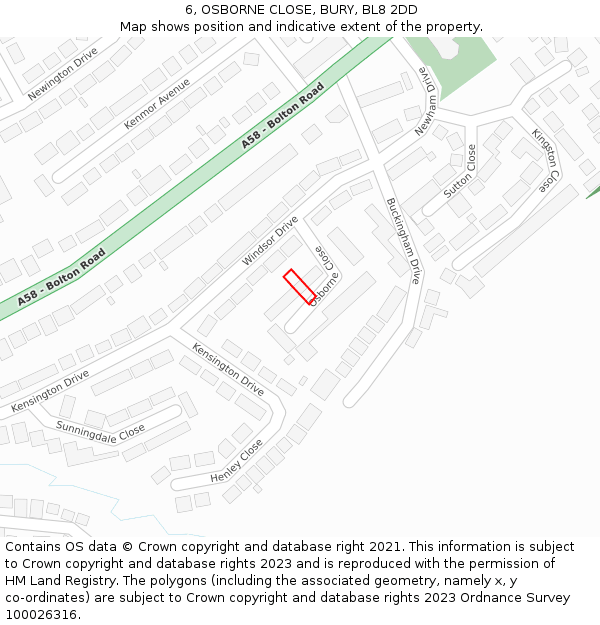6, OSBORNE CLOSE, BURY, BL8 2DD: Location map and indicative extent of plot