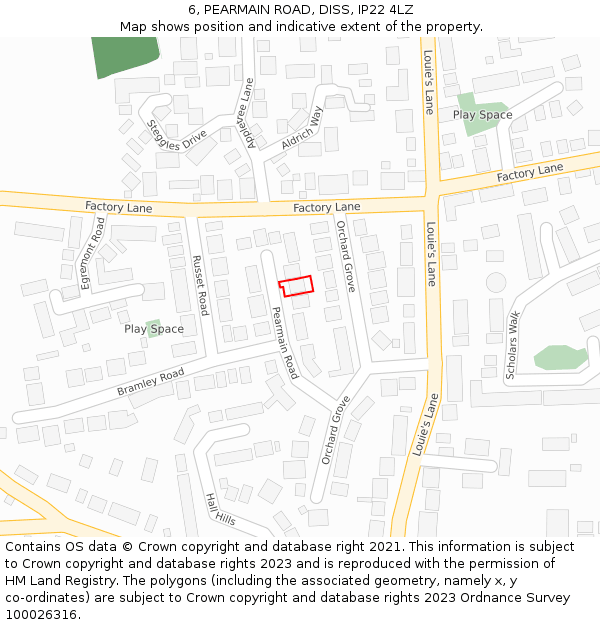 6, PEARMAIN ROAD, DISS, IP22 4LZ: Location map and indicative extent of plot