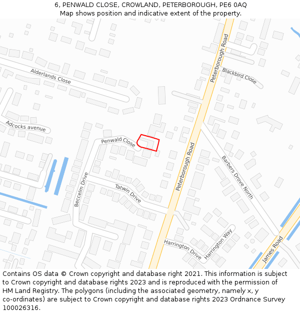 6, PENWALD CLOSE, CROWLAND, PETERBOROUGH, PE6 0AQ: Location map and indicative extent of plot