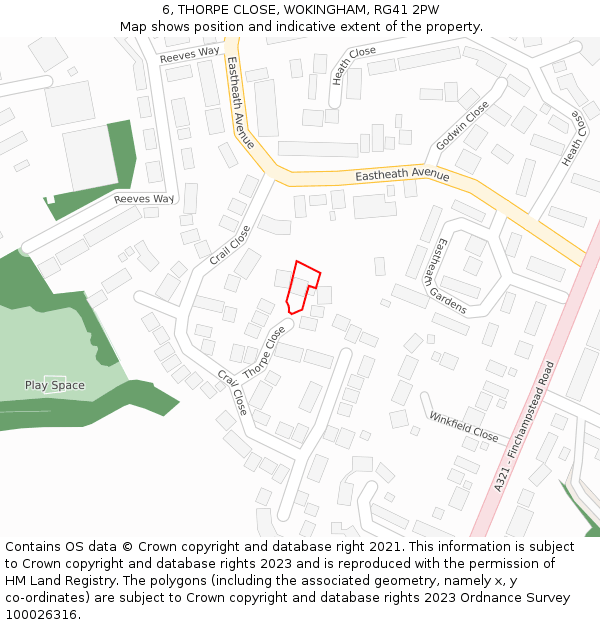 6, THORPE CLOSE, WOKINGHAM, RG41 2PW: Location map and indicative extent of plot