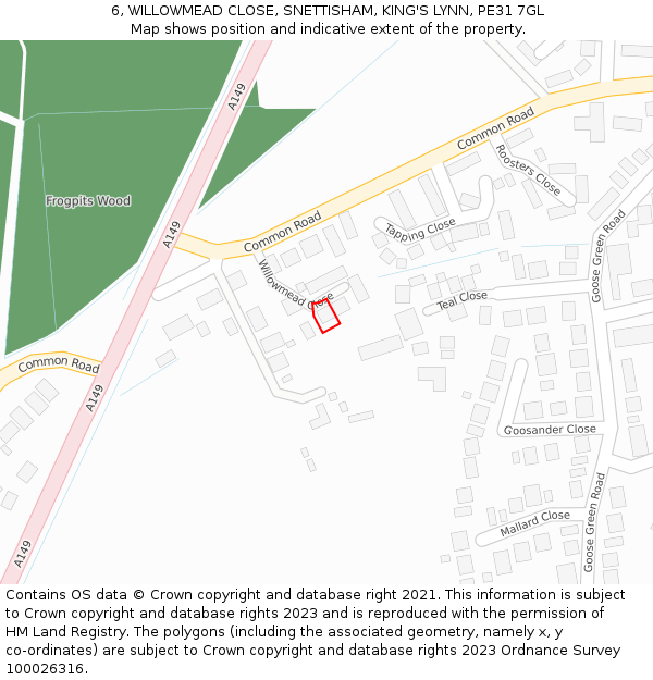 6, WILLOWMEAD CLOSE, SNETTISHAM, KING'S LYNN, PE31 7GL: Location map and indicative extent of plot