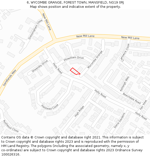 6, WYCOMBE GRANGE, FOREST TOWN, MANSFIELD, NG19 0RJ: Location map and indicative extent of plot