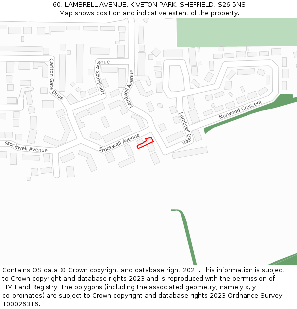 60, LAMBRELL AVENUE, KIVETON PARK, SHEFFIELD, S26 5NS: Location map and indicative extent of plot
