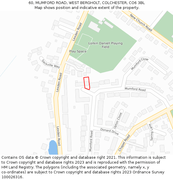 60, MUMFORD ROAD, WEST BERGHOLT, COLCHESTER, CO6 3BL: Location map and indicative extent of plot