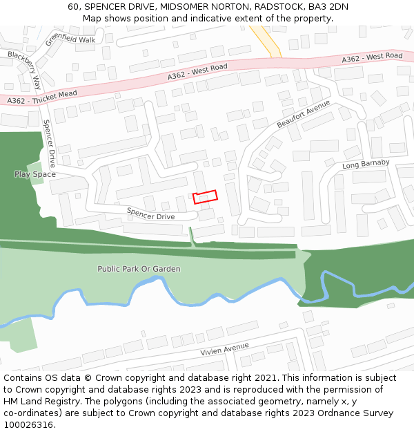 60, SPENCER DRIVE, MIDSOMER NORTON, RADSTOCK, BA3 2DN: Location map and indicative extent of plot