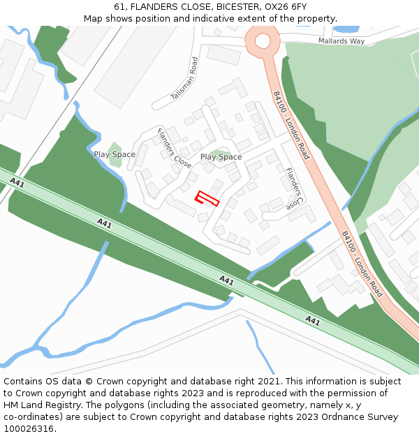 61, FLANDERS CLOSE, BICESTER, OX26 6FY: Location map and indicative extent of plot