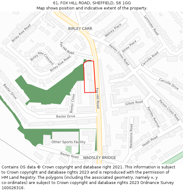 61, FOX HILL ROAD, SHEFFIELD, S6 1GG: Location map and indicative extent of plot