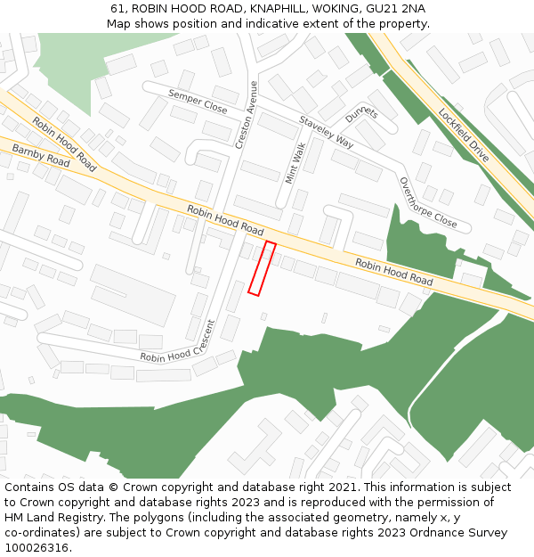 61, ROBIN HOOD ROAD, KNAPHILL, WOKING, GU21 2NA: Location map and indicative extent of plot
