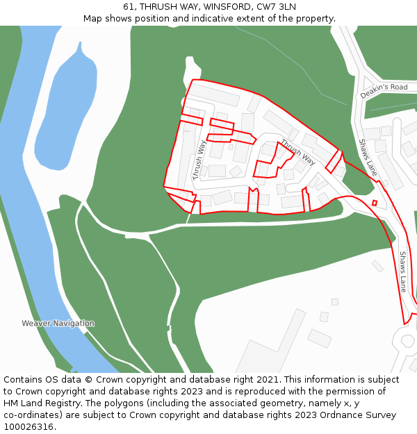 61, THRUSH WAY, WINSFORD, CW7 3LN: Location map and indicative extent of plot