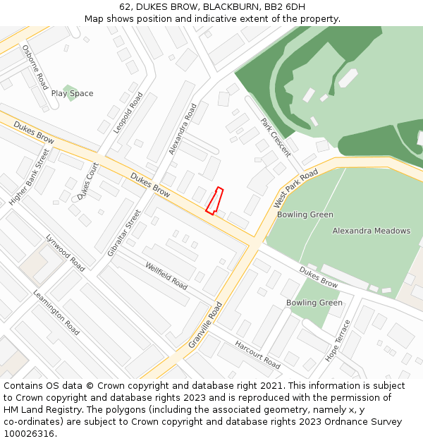 62, DUKES BROW, BLACKBURN, BB2 6DH: Location map and indicative extent of plot