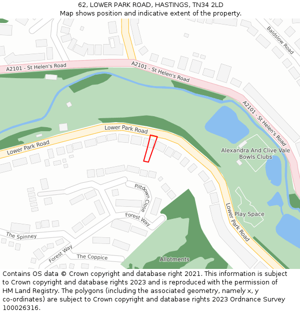 62, LOWER PARK ROAD, HASTINGS, TN34 2LD: Location map and indicative extent of plot