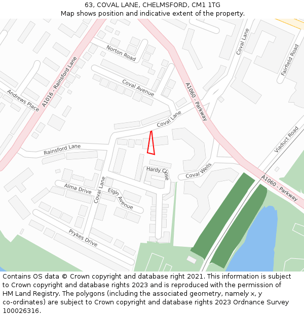 63, COVAL LANE, CHELMSFORD, CM1 1TG: Location map and indicative extent of plot
