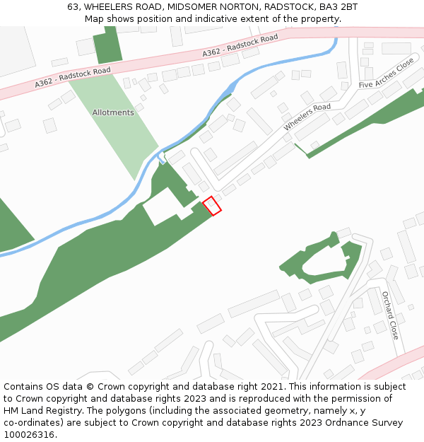63, WHEELERS ROAD, MIDSOMER NORTON, RADSTOCK, BA3 2BT: Location map and indicative extent of plot